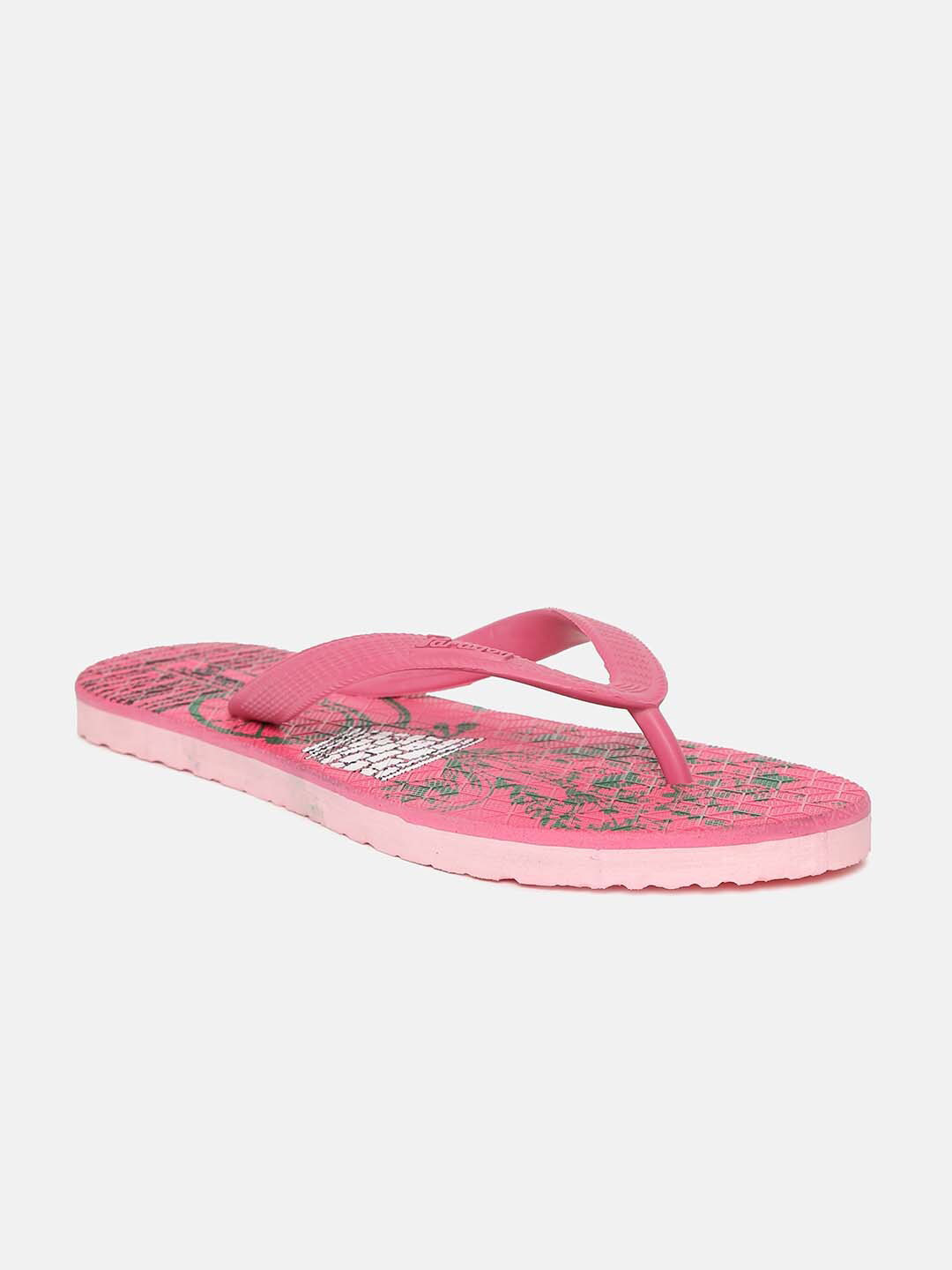 Paragon Women Pink & Green Printed Thong Flip-Flops