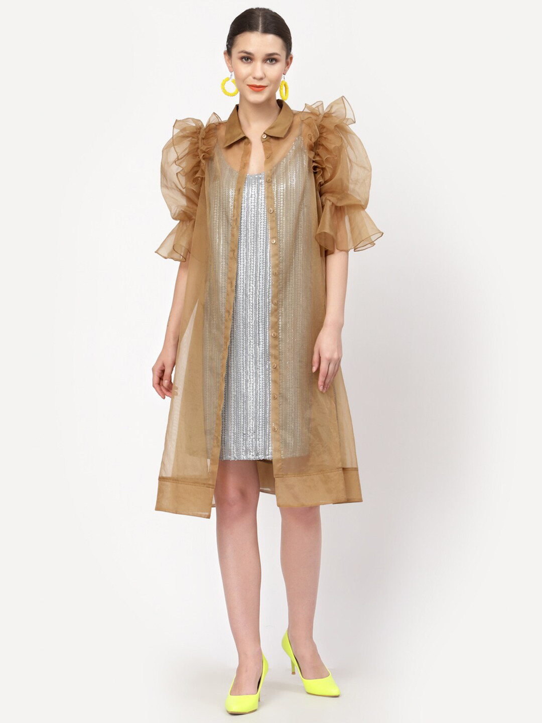 LELA Women Embellished Shirt Dress With Jacket