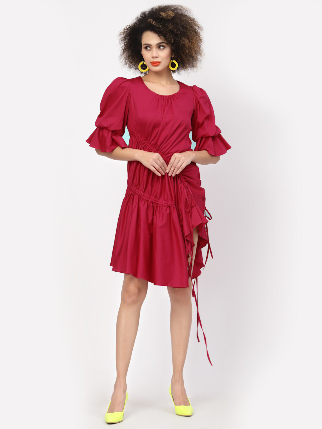 LELA Pink Asymmetrical Fit and Flare Cotton Dress