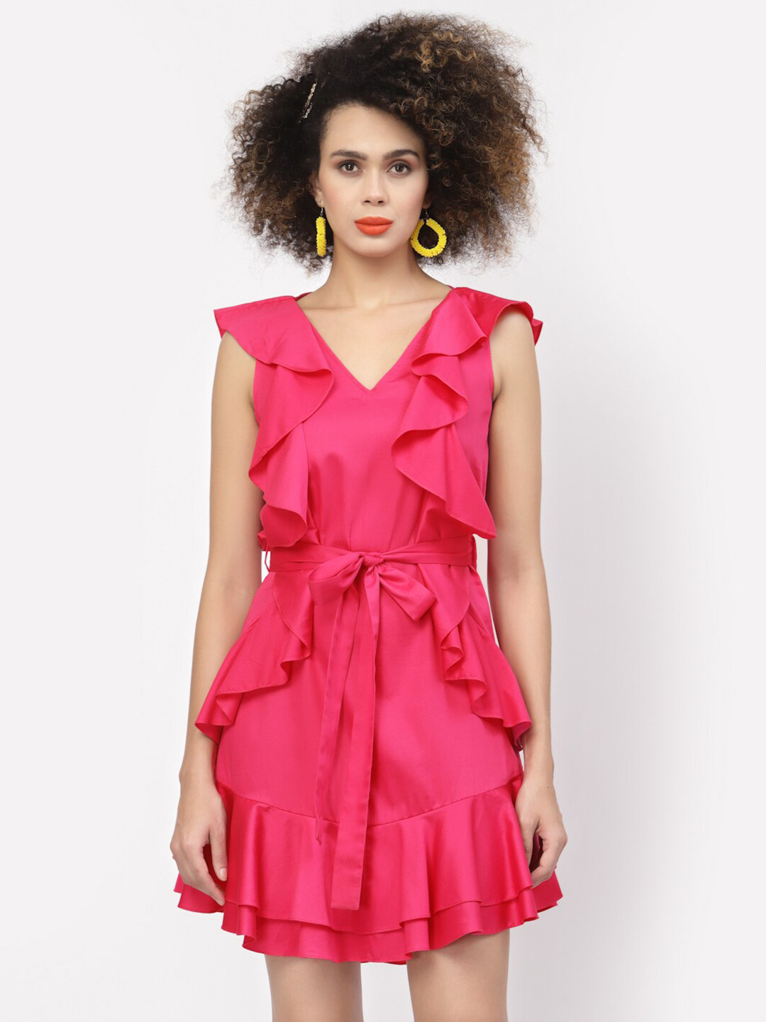 LELA Women Pink V Neck Cotton Dress