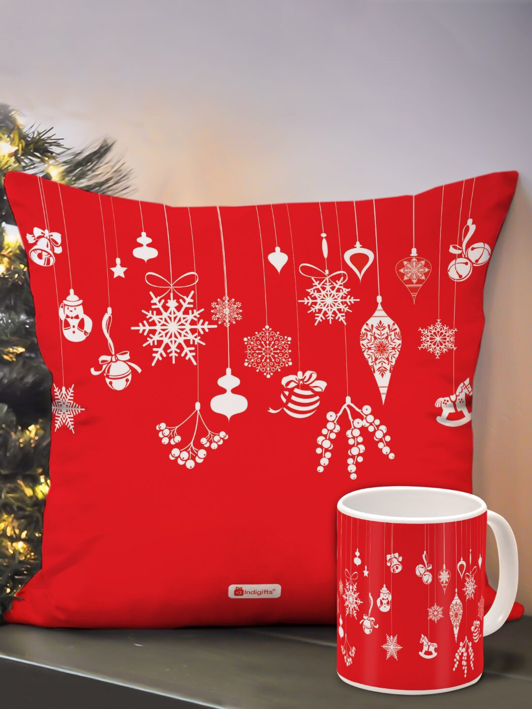 Indigifts Red & White Conversational Printed Cushion Cover with Filler