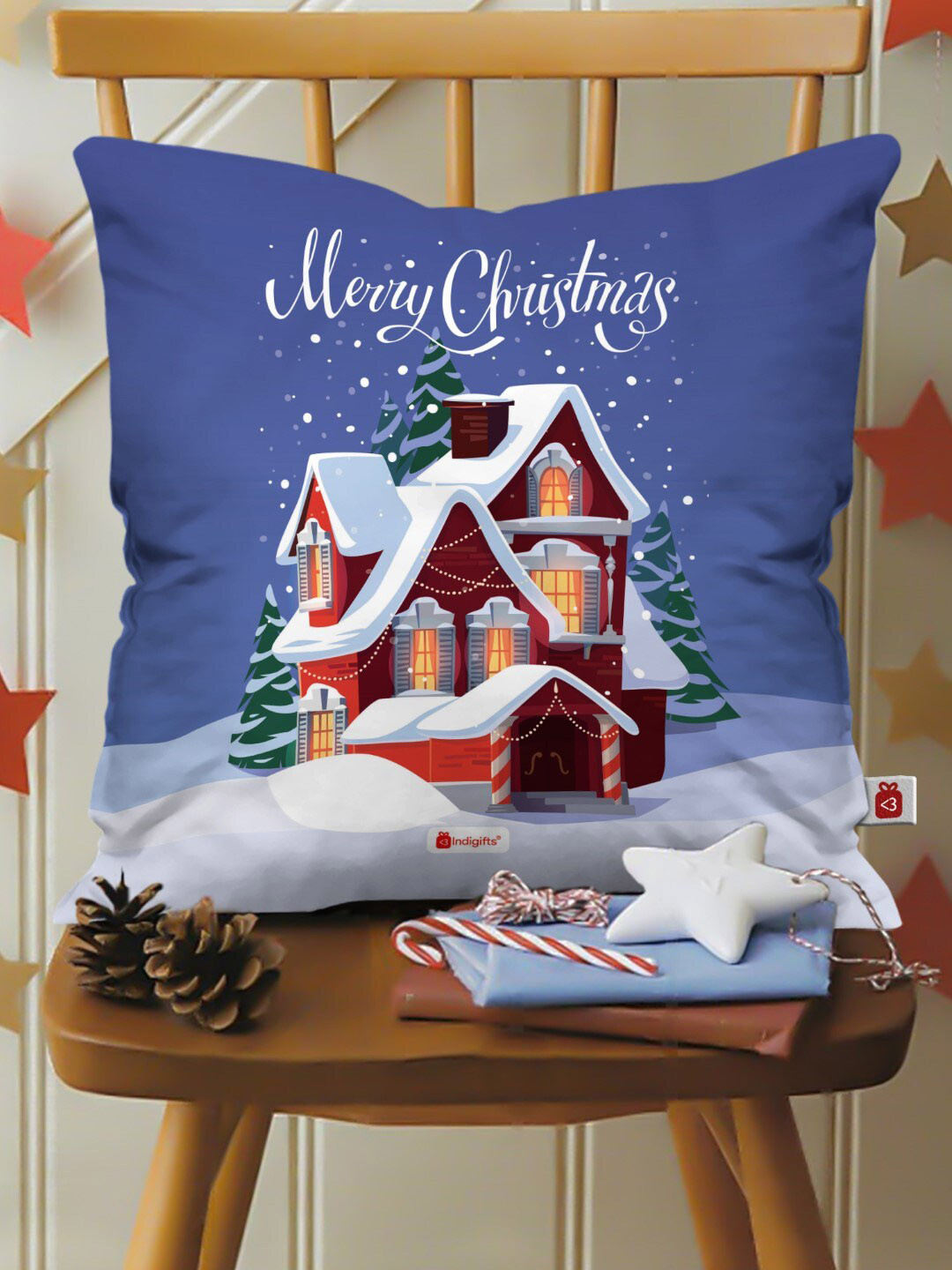 Indigifts Blue & White Graphic Printed Cushion