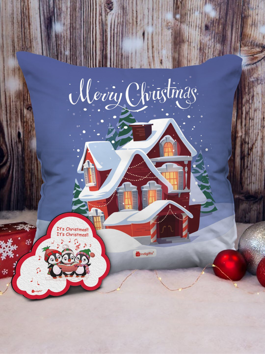 Indigifts Set Of 2 Blue & White Graphic Printed Cushions
