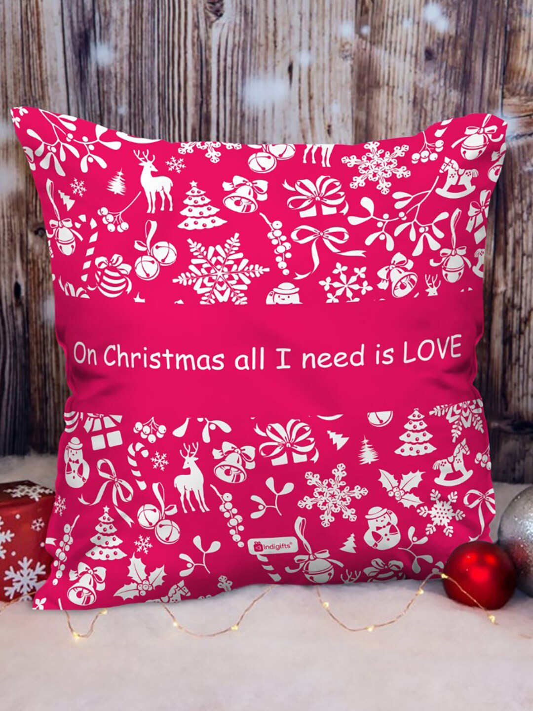 Indigifts Pink & White Graphic Printed Pre-Filled Cushion