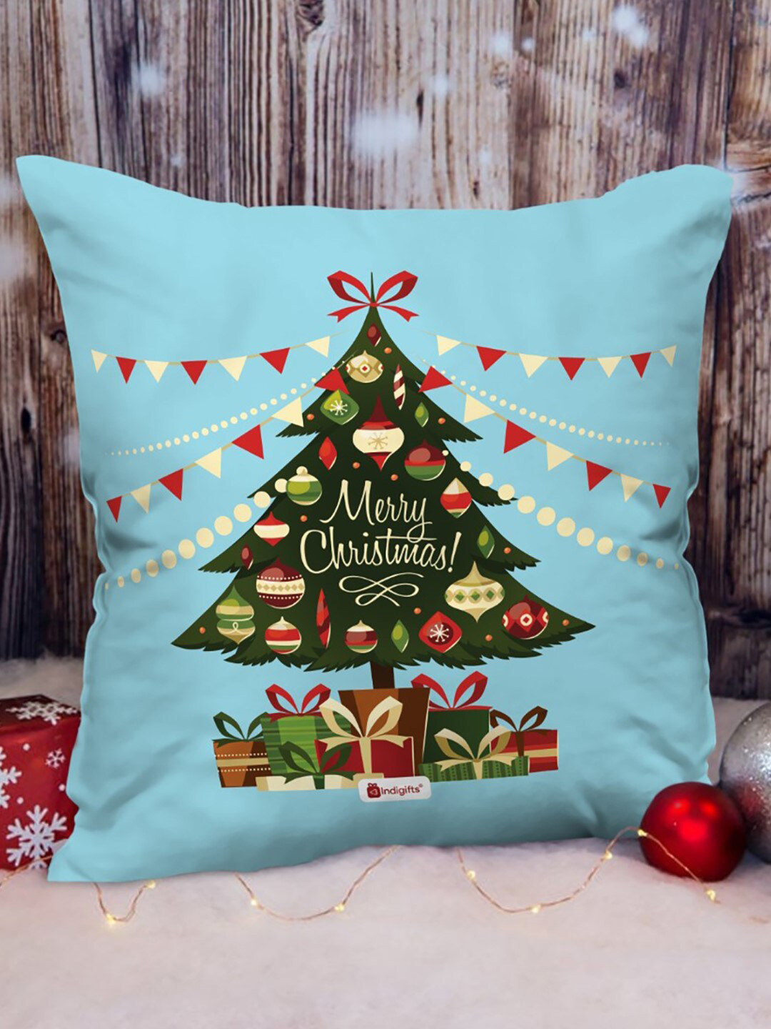 Indigifts Blue & Green Graphic Printed Cushion