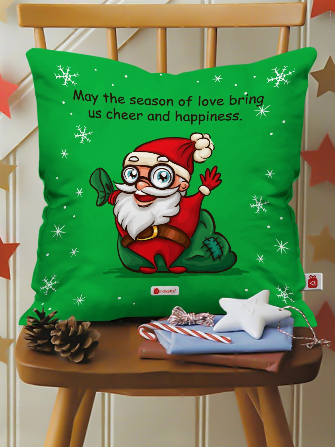 Indigifts Green & Red Graphic Printed Cushion Cover with Filler