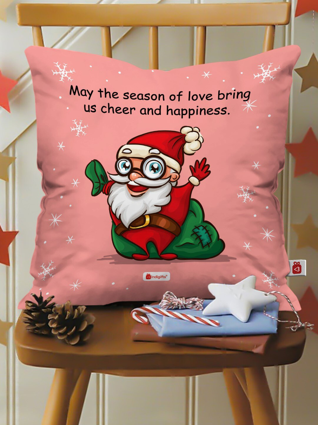 Indigifts Pink & Red Graphic Printed Cushion Cover with Filler