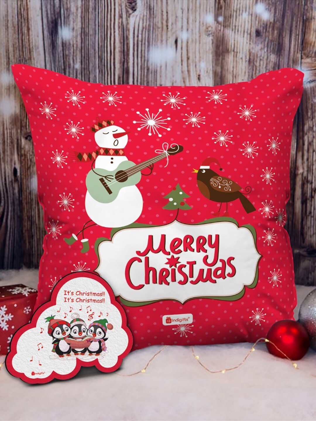 Indigifts Red & White Graphic Printed Cushion Cover with Filler