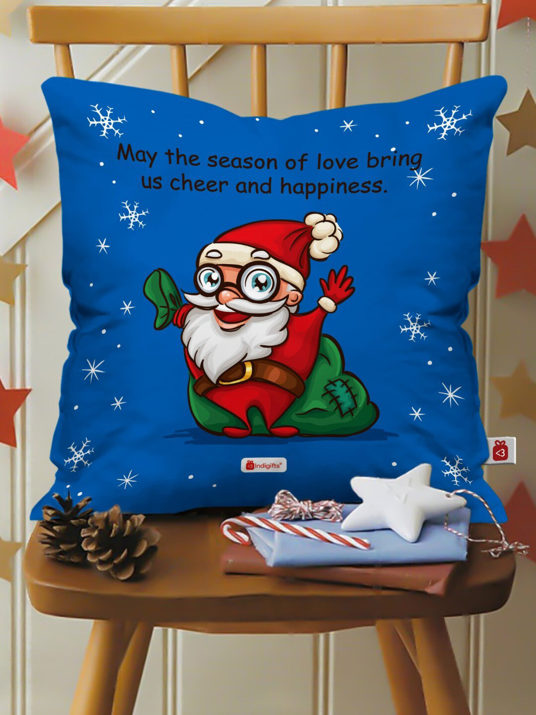 Indigifts Blue & Red Graphic Printed Cushion Cover with Filler