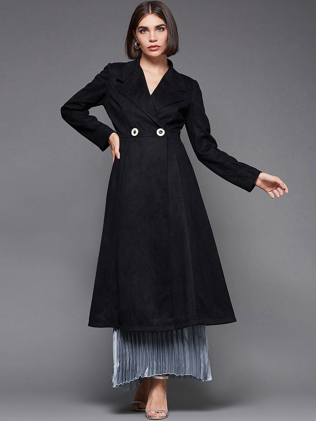 Women Suede Longline Double Breasted Princess Coat