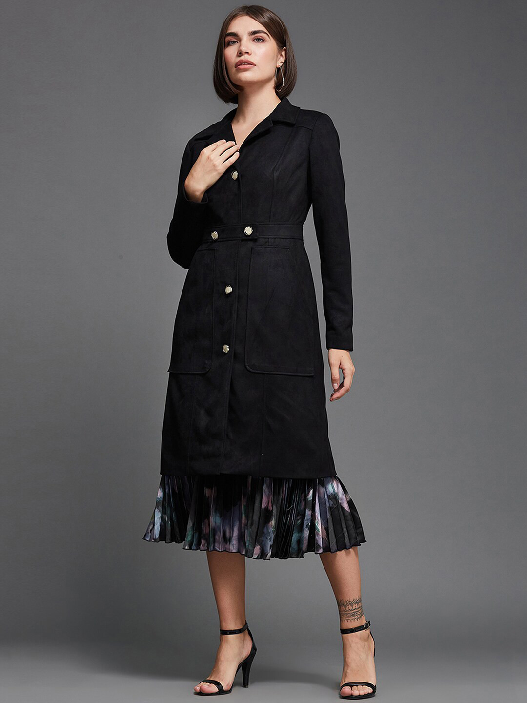 Miss Chase Women Black Lightweight Longline Overcoat
