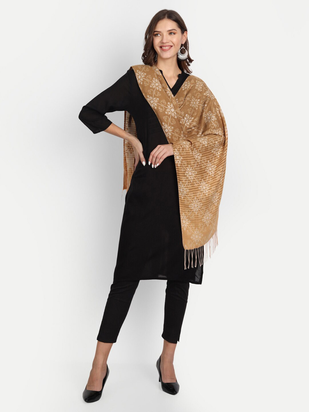 HK colours of fashion Women Tan & Beige Woven Design Stole