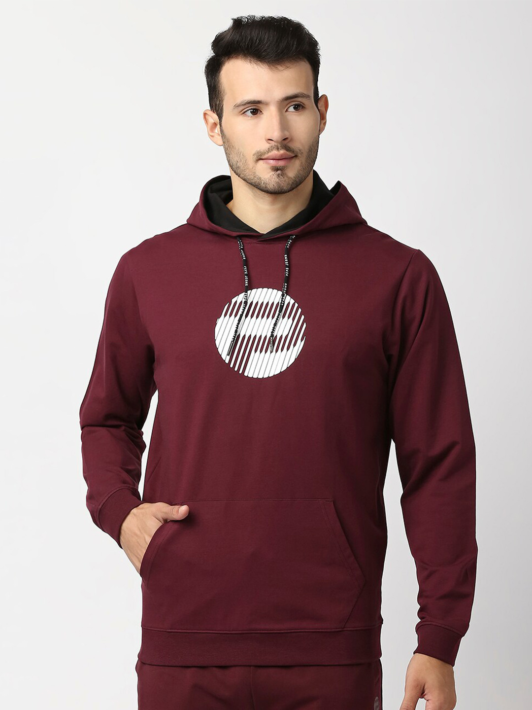 Pepe Jeans Men Maroon Printed Cotton Hooded Sweatshirt