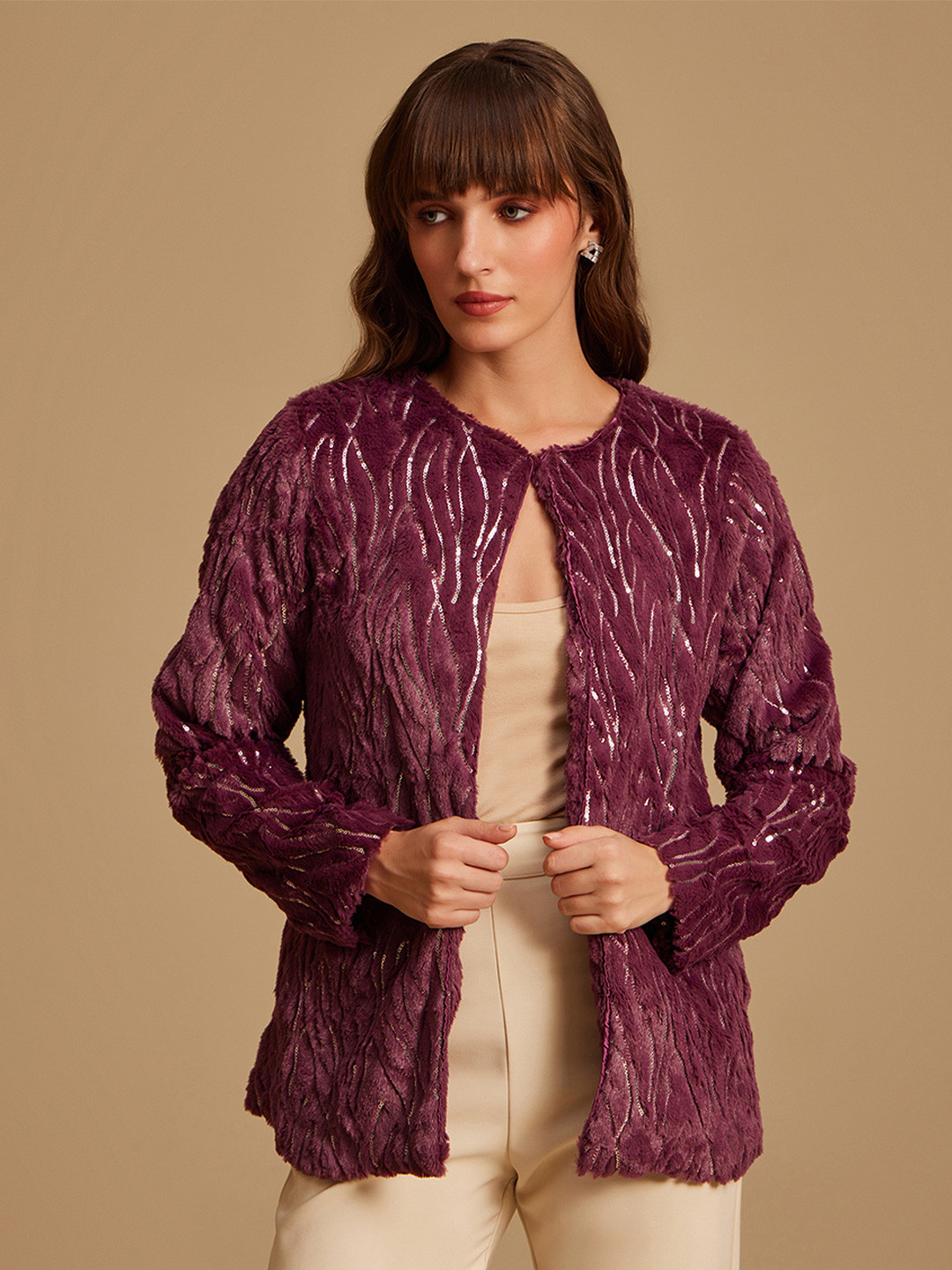 Kazo Women Magenta Longline Tailored Jacket