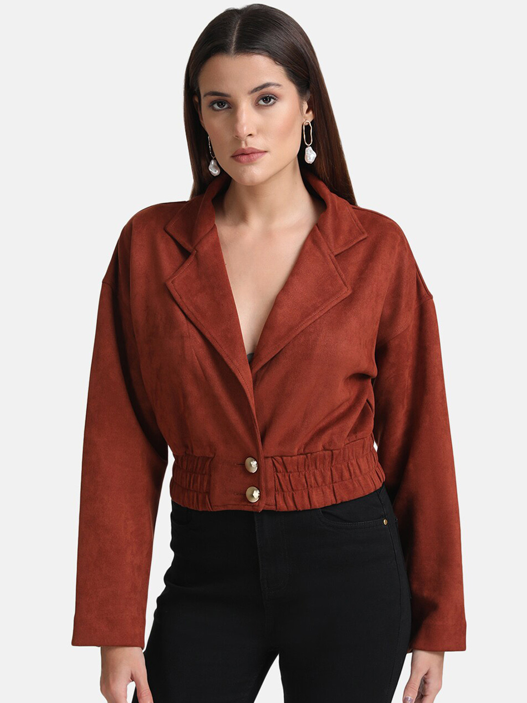 Kazo Women Rust Suede Crop Tailored Jacket