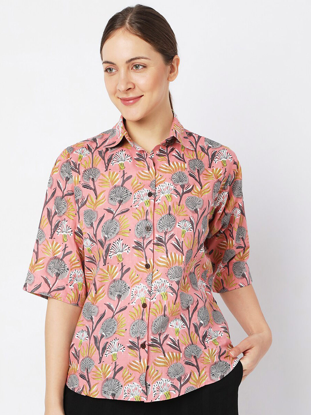 Smarty Pants Women Pink Comfort Floral Printed Casual Shirt