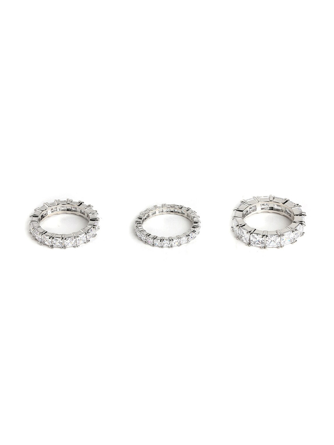 ALDO Set Of 3 Silver-Toned & White Stone Studded Finger Ring