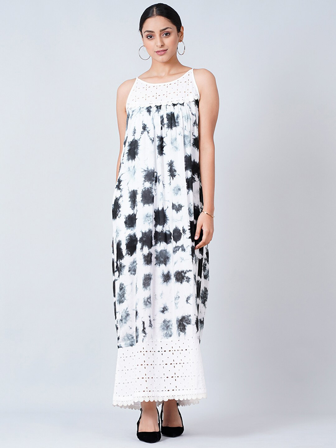 First Resort by Ramola Bachchan Women White Tie and Dye Cotton Maxi Dress