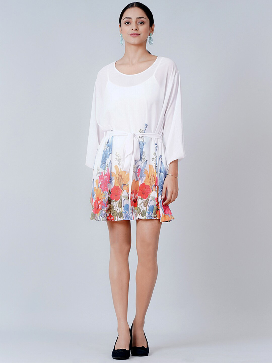 First Resort by Ramola Bachchan White & Blue Floral Printed Fit & Flare Dress