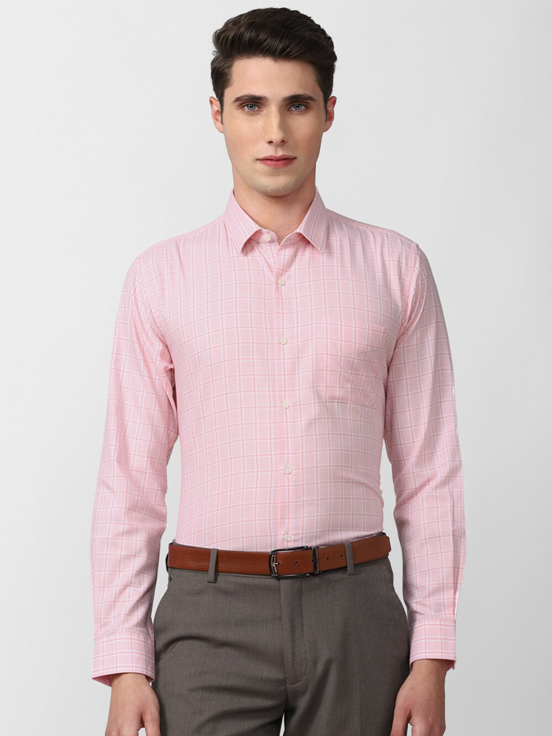 Peter England Men Pink Slim Fit Checked Formal Shirt