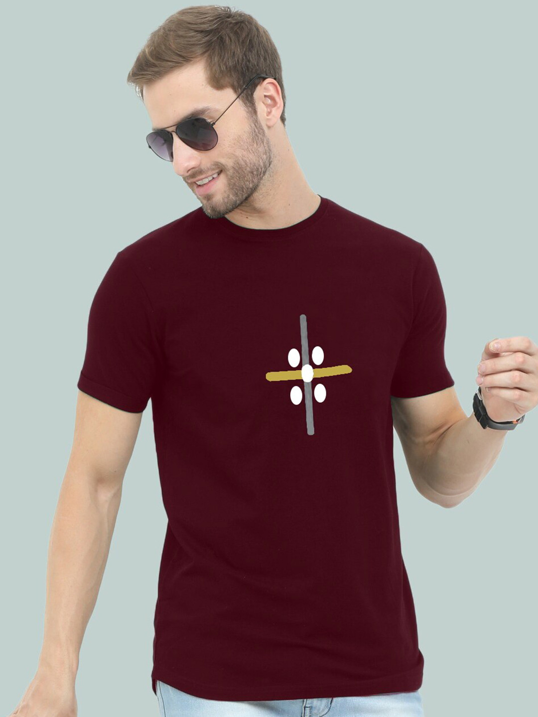 REYA Men Maroon Printed T-shirt