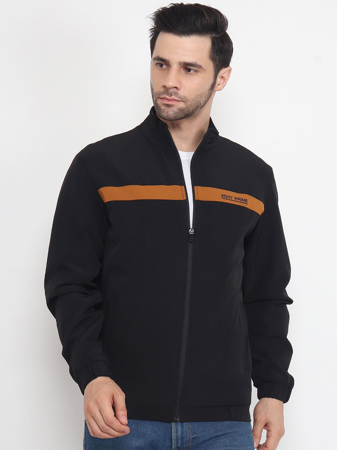 Xohy Men Black Brown Colourblocked Bomber Jacket