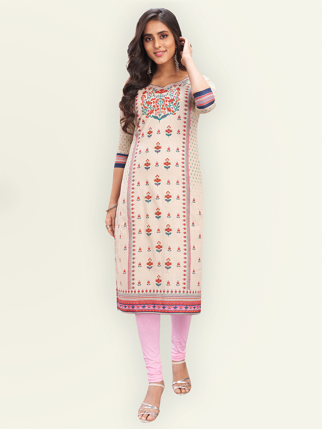 Jevi Prints Women Pink Floral Printed Pure Cotton Kurta