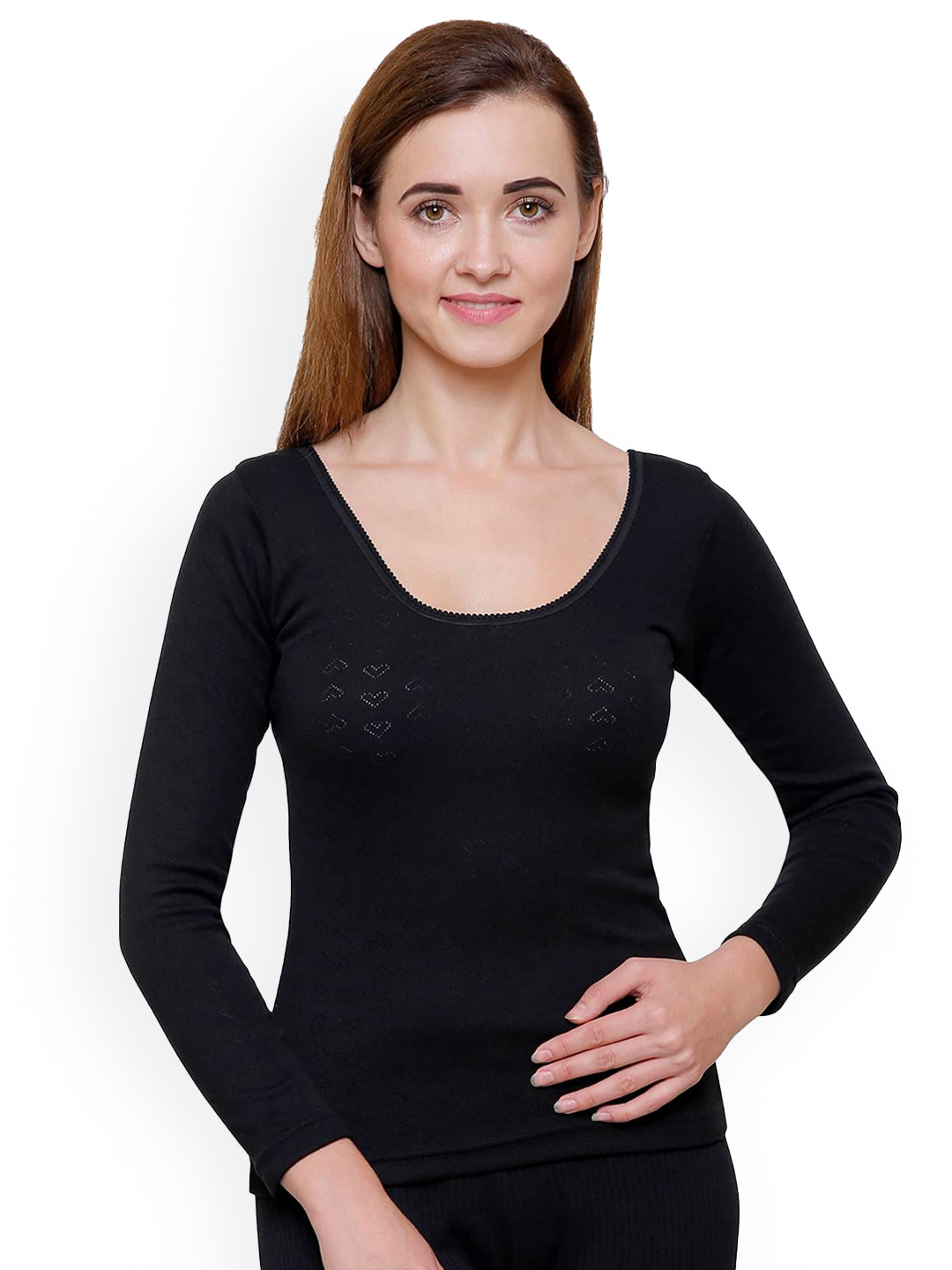 BODYCARE INSIDER Women Black Solid Cotton Thermal Tops