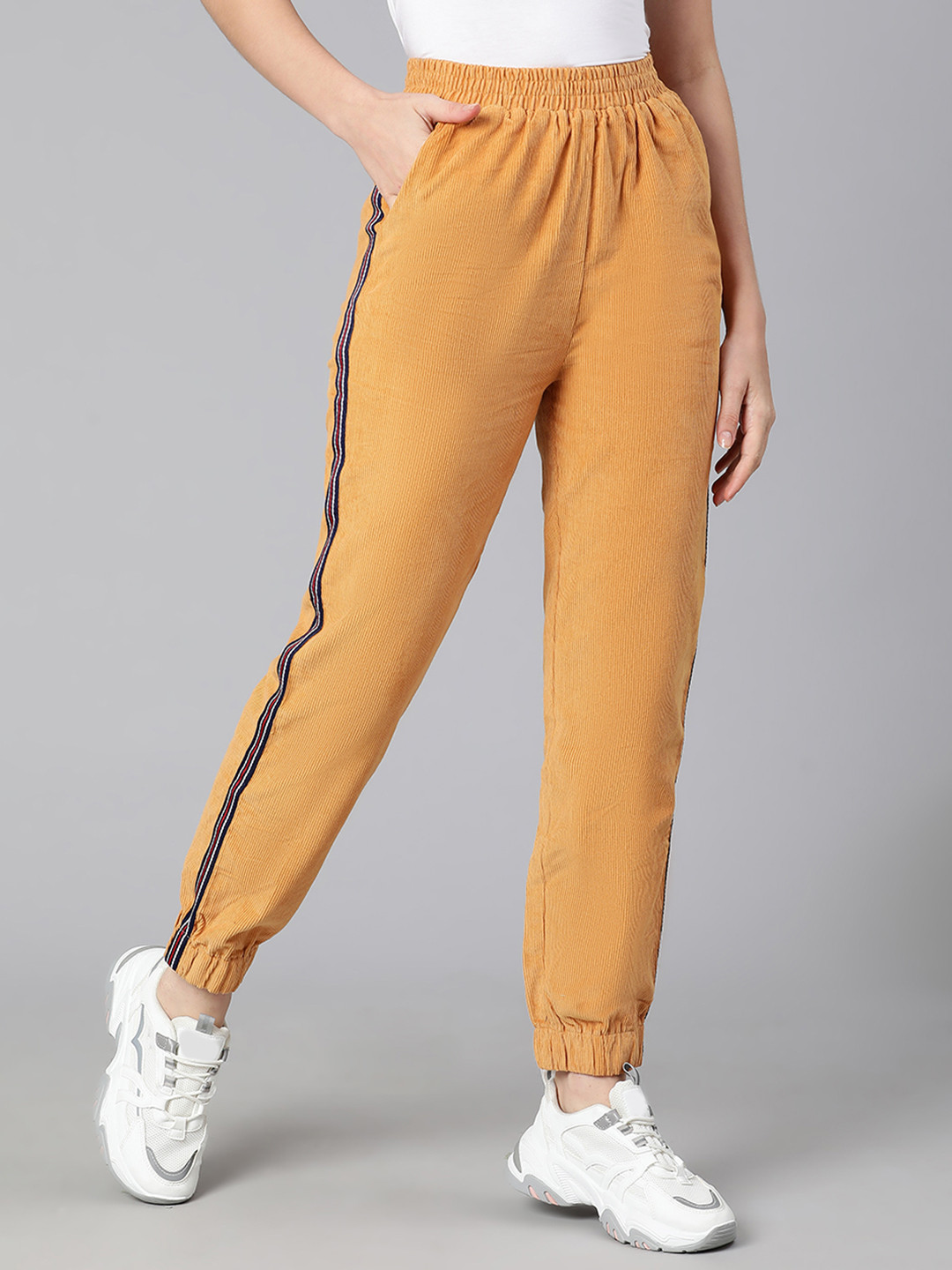 Oxolloxo Women Mustard Yellow Joggers Trousers