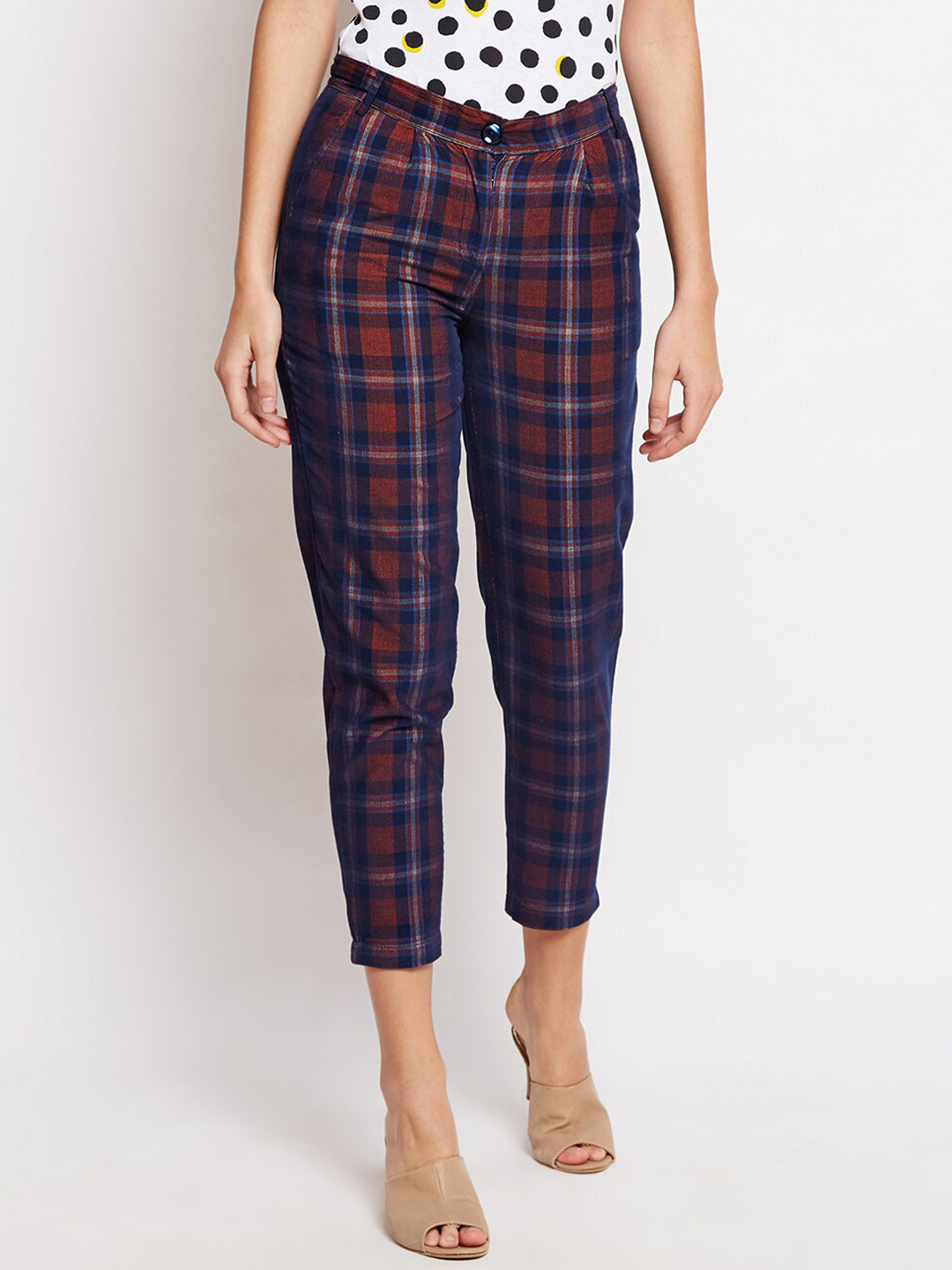 Be Indi Women Maroon Checked Smart Cigarette Trouser