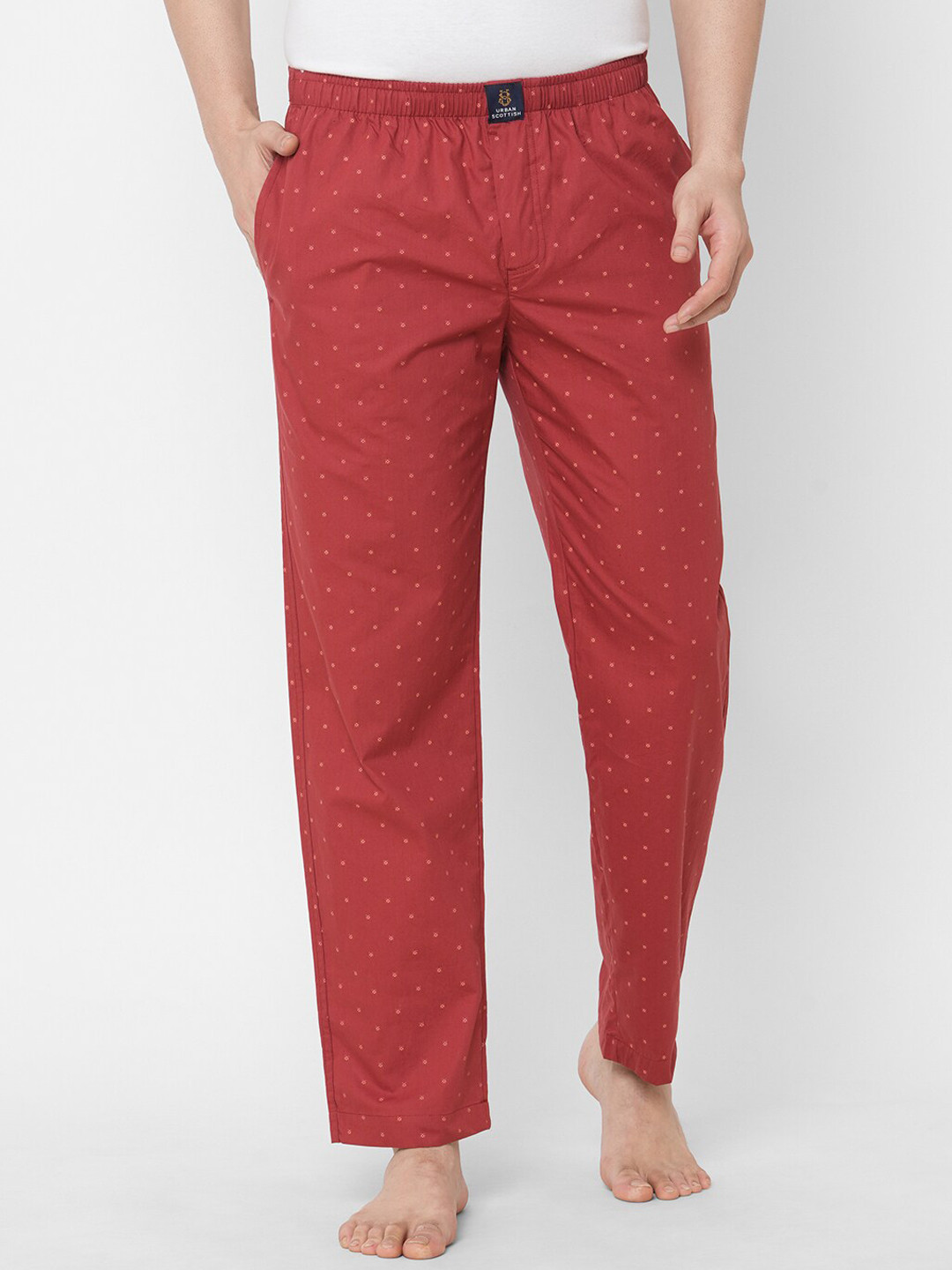 URBAN SCOTTISH Men Maroon Printed Pure Cotton Lounge Pants
