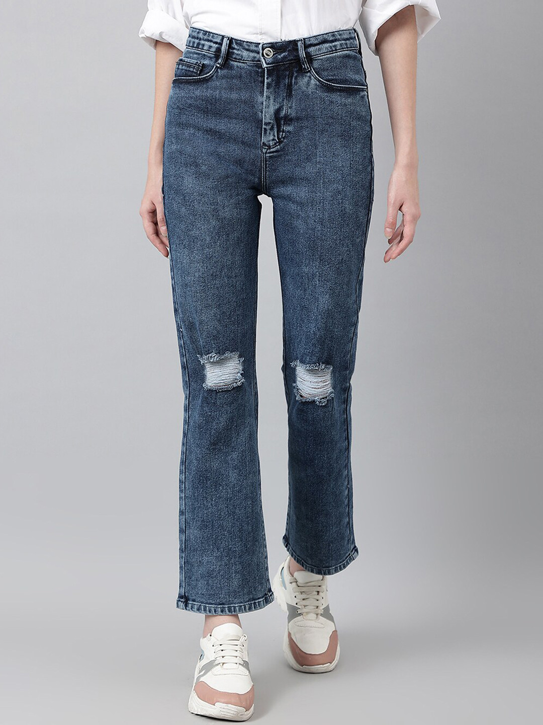 Code 61 Women Blue Relaxed Fit High-Rise Mildly Distressed Light Fade Acid Wash Stretchable Jeans