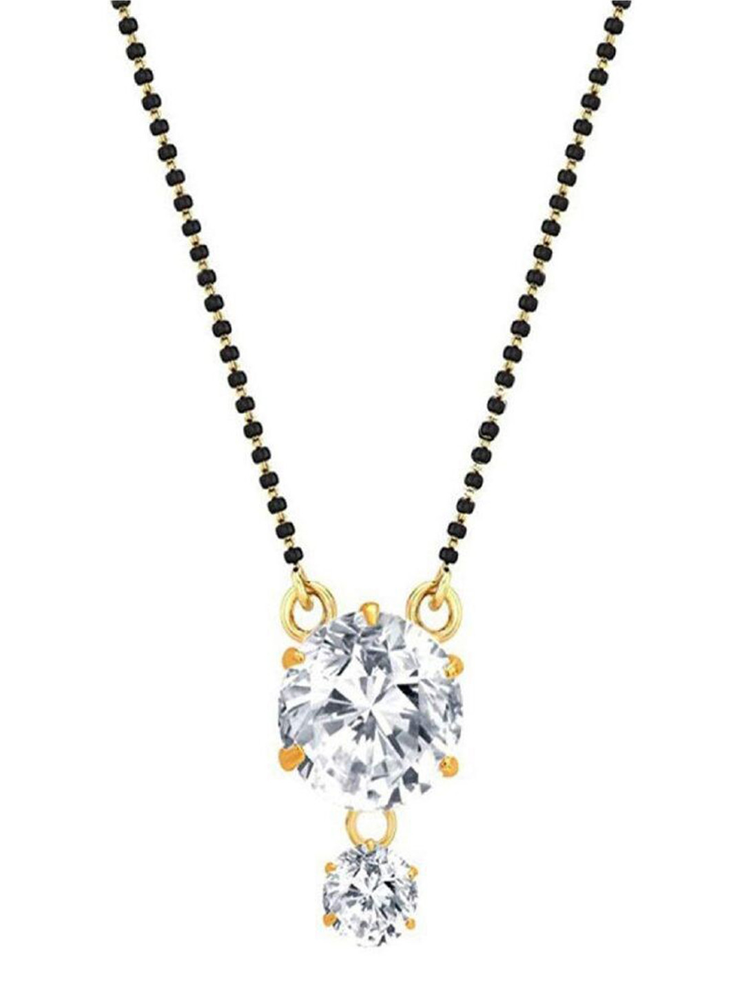 Jewar Mandi Gold-Plated White & Black Crystal-Studded & Beaded Mangalsutra