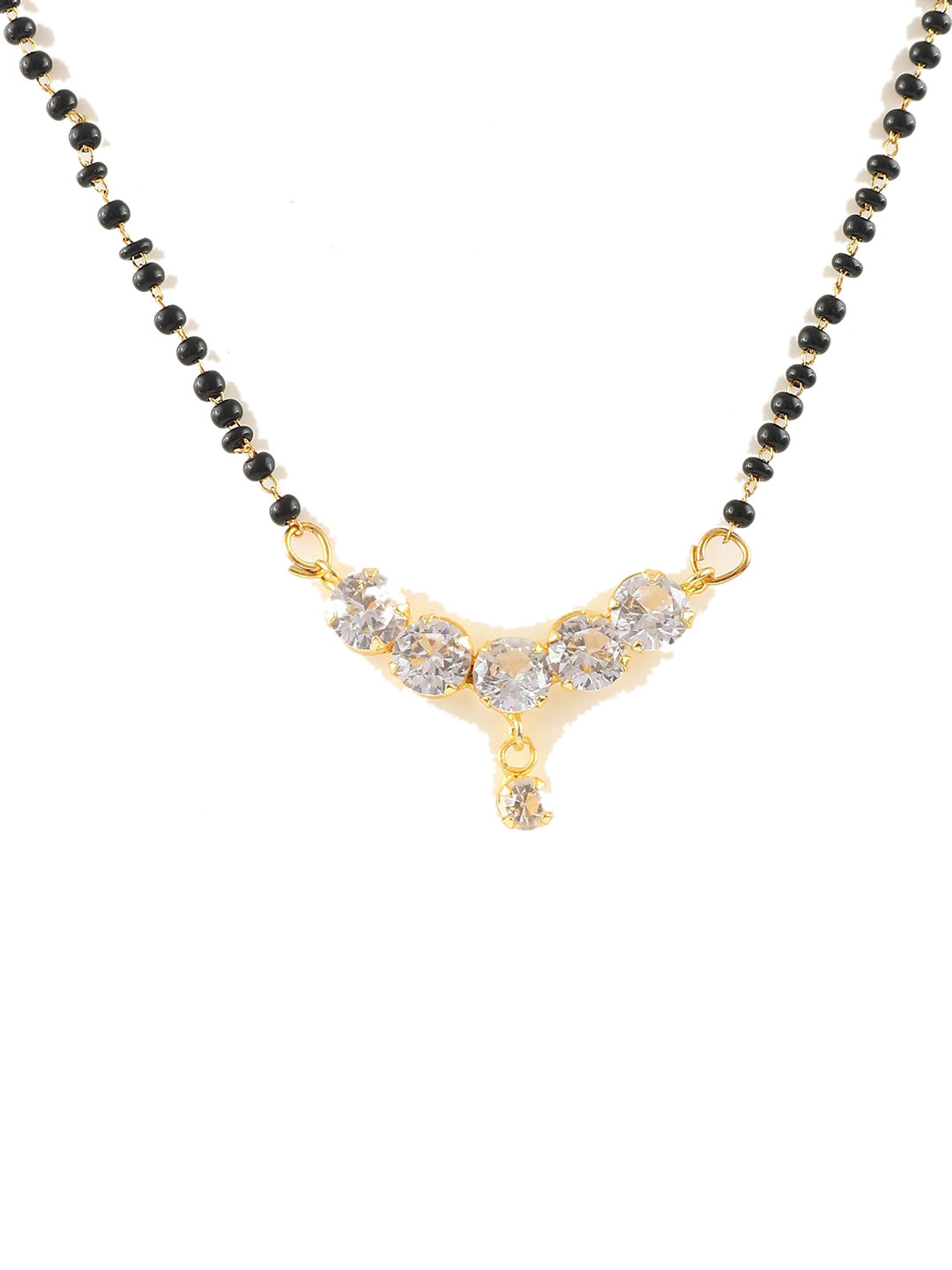 Jewar Mandi Gold-Plated Stone-Studded & Black Beaded Mangalsutra