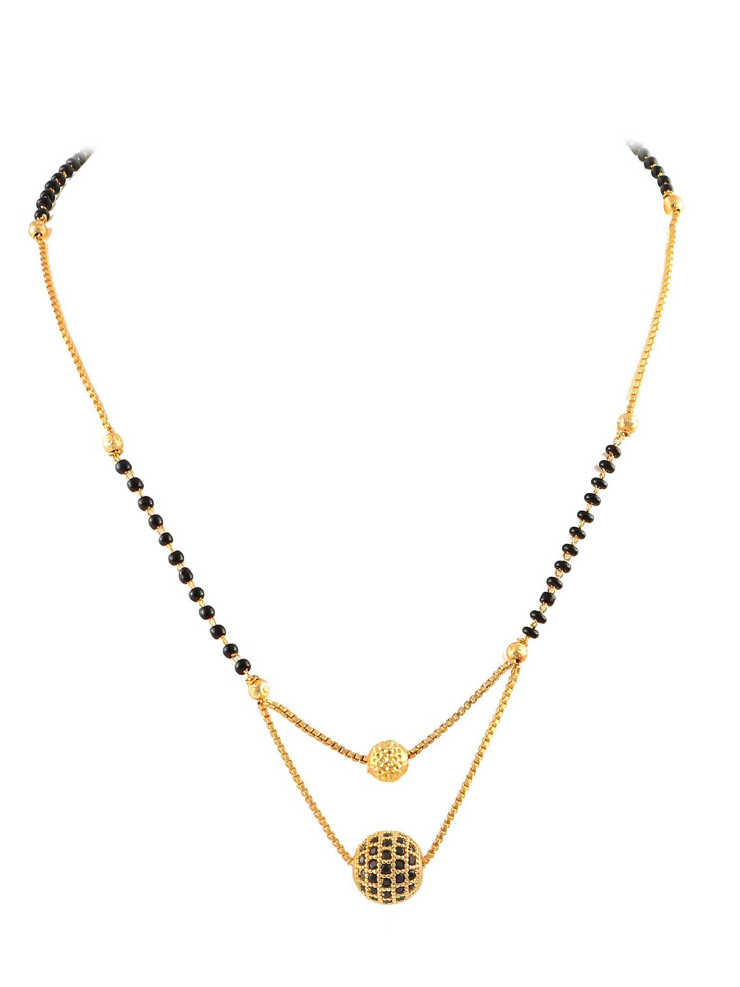Jewar Mandi Gold Plated Ad CZ Stones & Black Beads Studded Mangalsutra