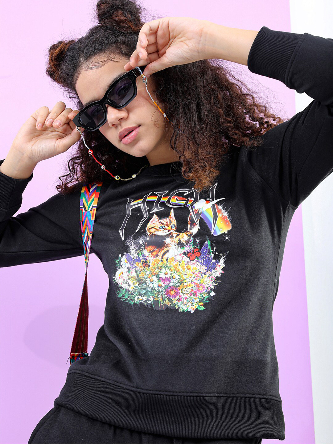 Tokyo Talkies Women Black Printed Sweatshirt