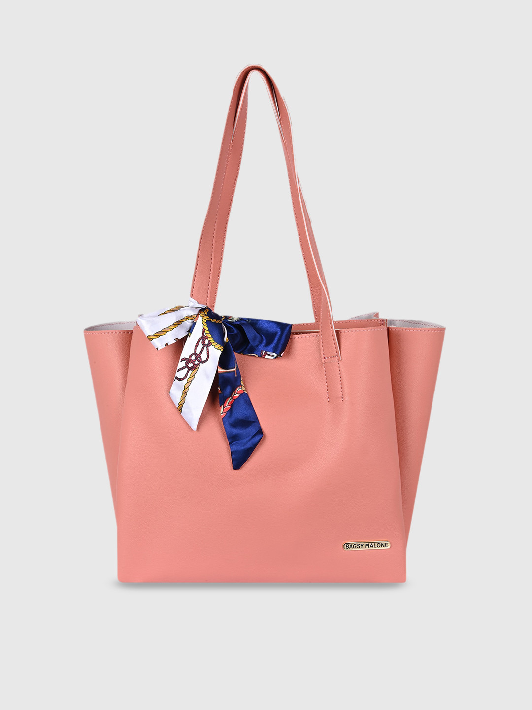 Bagsy Malone Peach-Coloured PU Structured Tote Bag