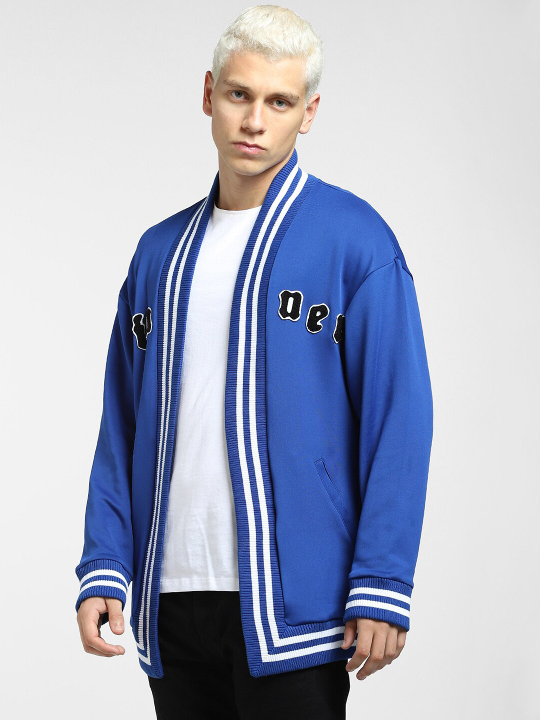 Jack & Jones Men Blue Solid Front Open Sweatshirt