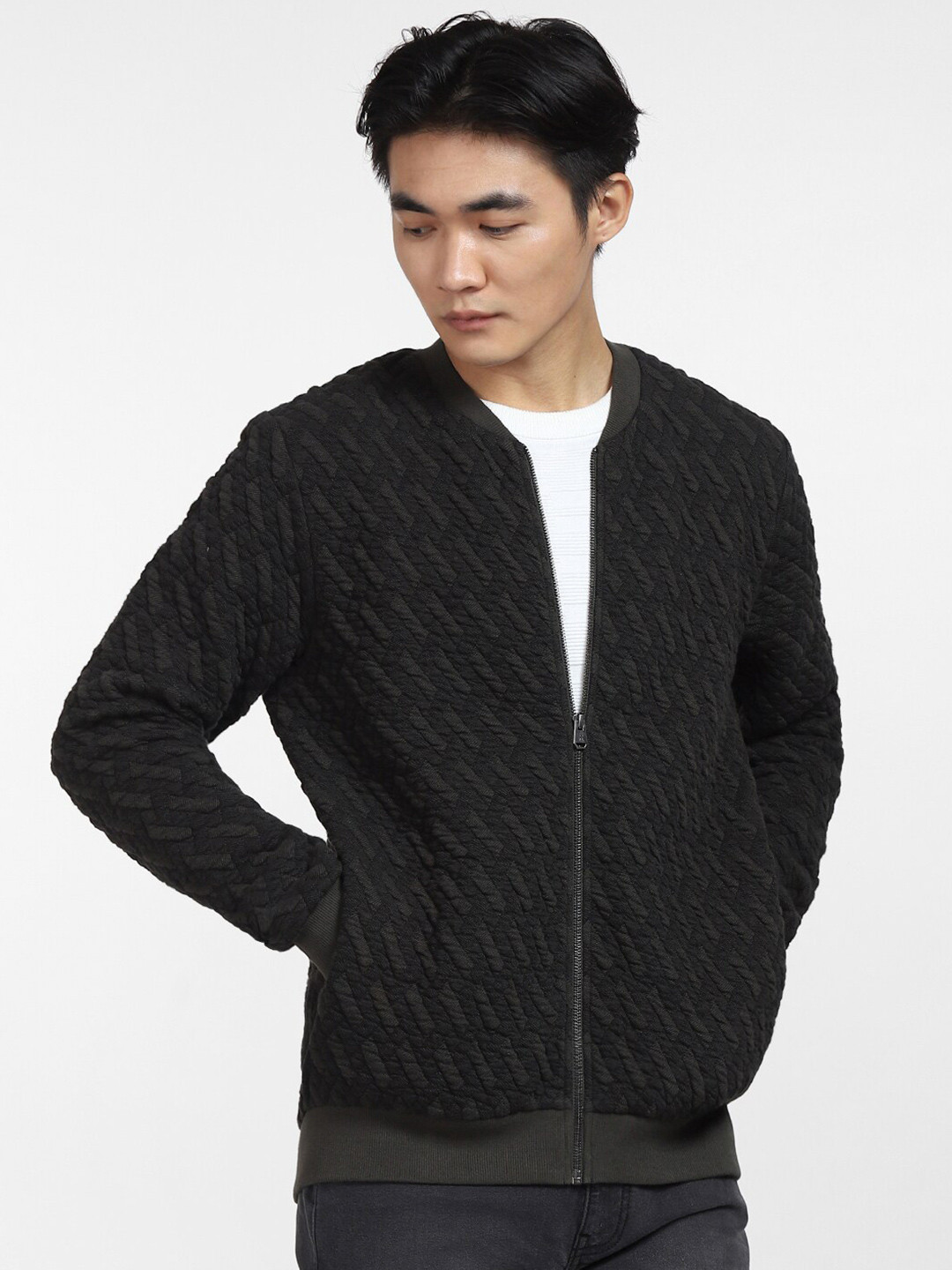 Jack & Jones Men Green Solid Front Open Sweatshirt