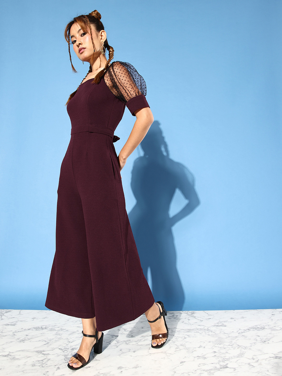 Miss Chase Purple Waist Tie-Ups Basic Jumpsuit