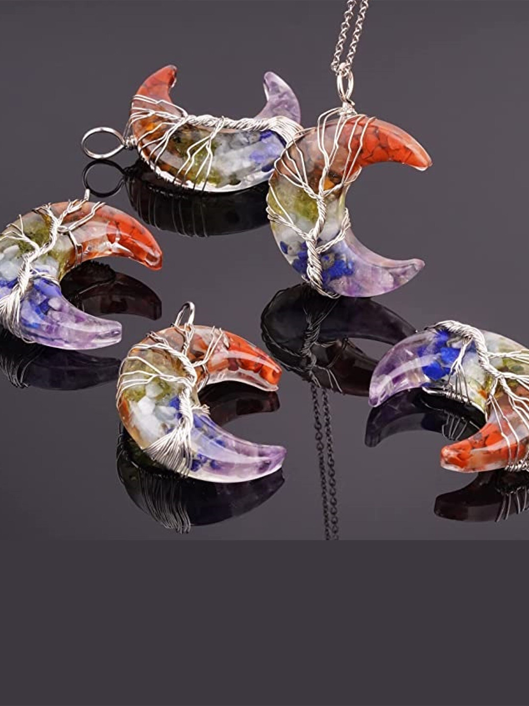 EL REGALO Silver-Toned & Blue Crescent Moon Pendant Chain