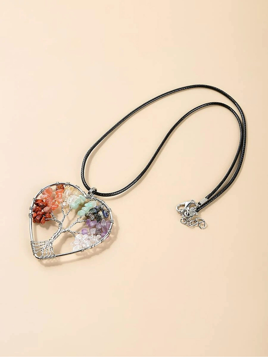 EL REGALO Silver-Toned & Black Tree Of Life Pendant Chain