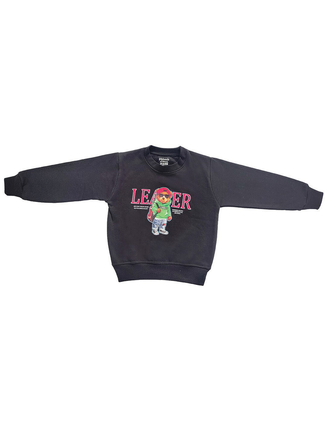Zoom Minimondo Kids Black Graphic Printed Fleece Sweatshirt