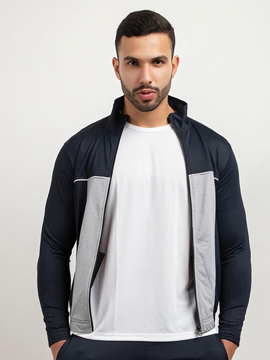 ARMISTO Men Navy Blue Colourblocked Dri-fit Zipper Bomber Jacket