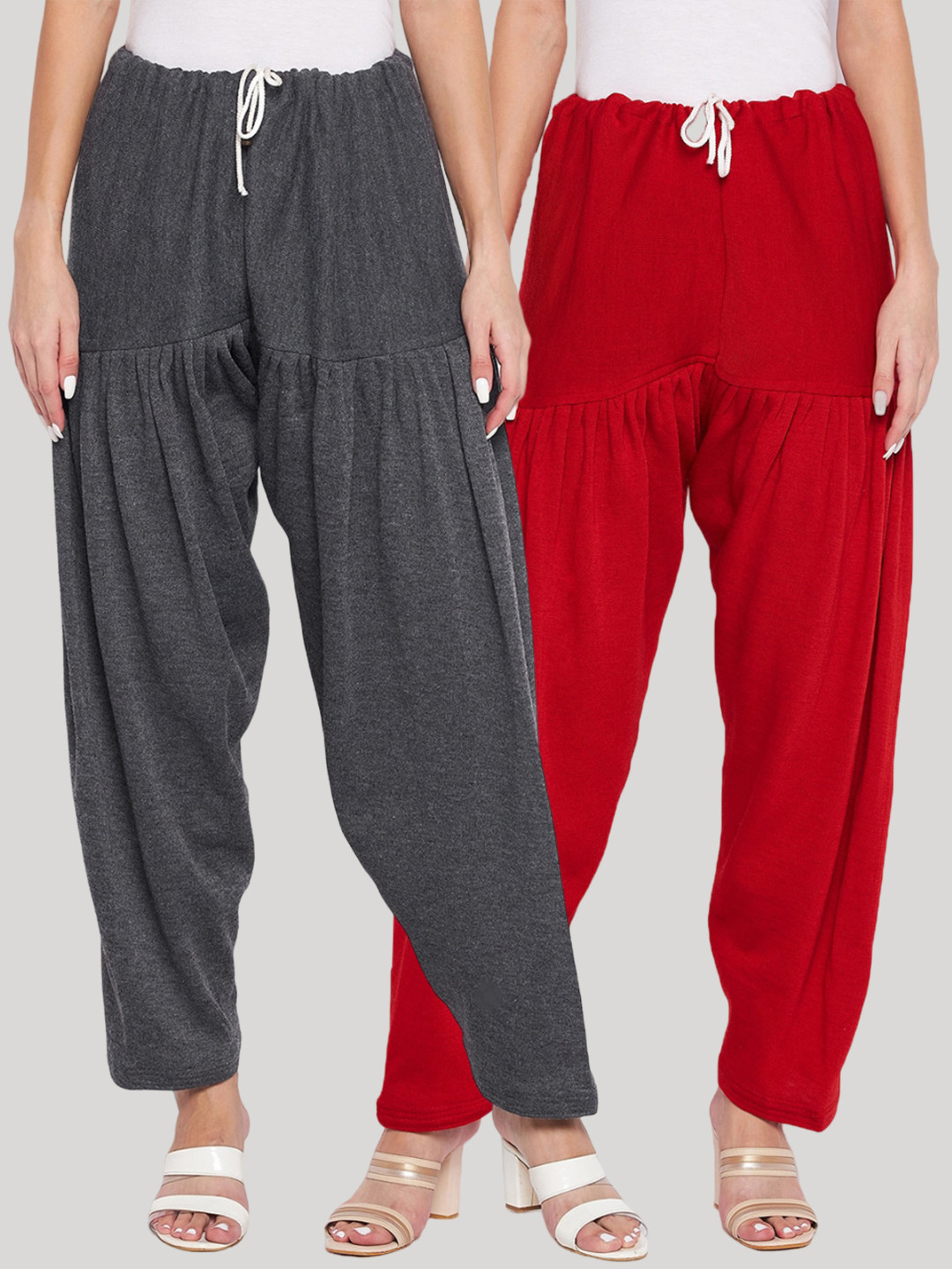 Clora Creation Women Pack Of 2 Grey & Red Solid Woolen Salwars