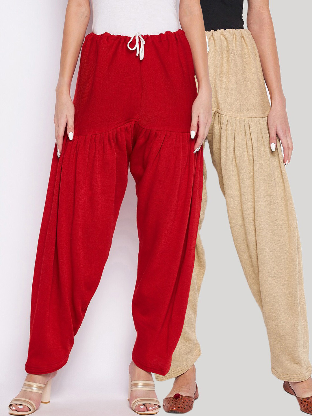 Clora Creation Women Pack Of 2 Red & Beige Solid Woolen Salwars