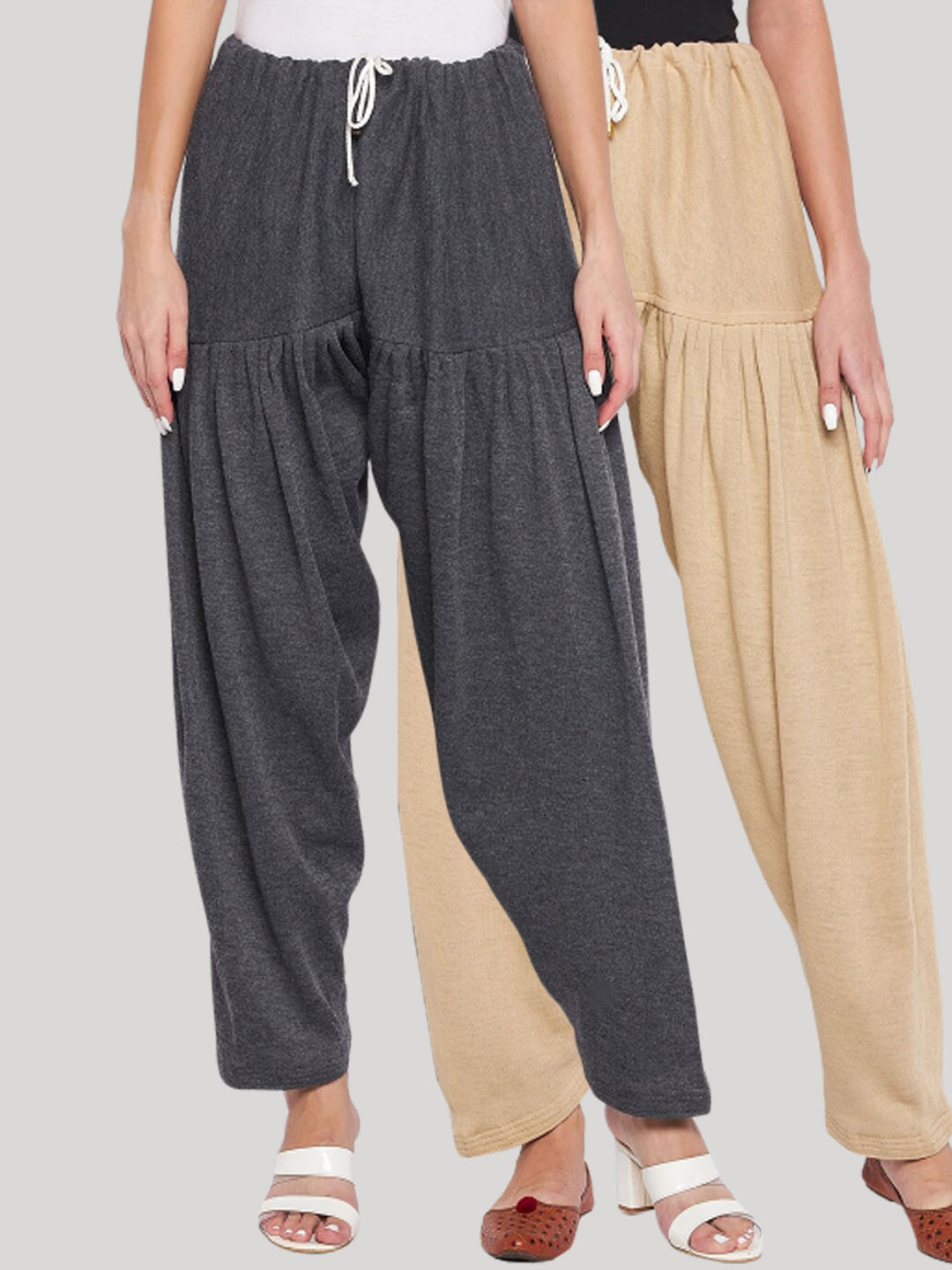 Clora Creation Women Pack Of 2 Grey & Beige Solid Loose-Fit Salwar