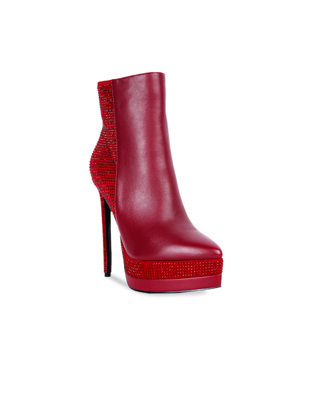 London Rag Women Burgundy Studded Mid-Top Heeled Boots