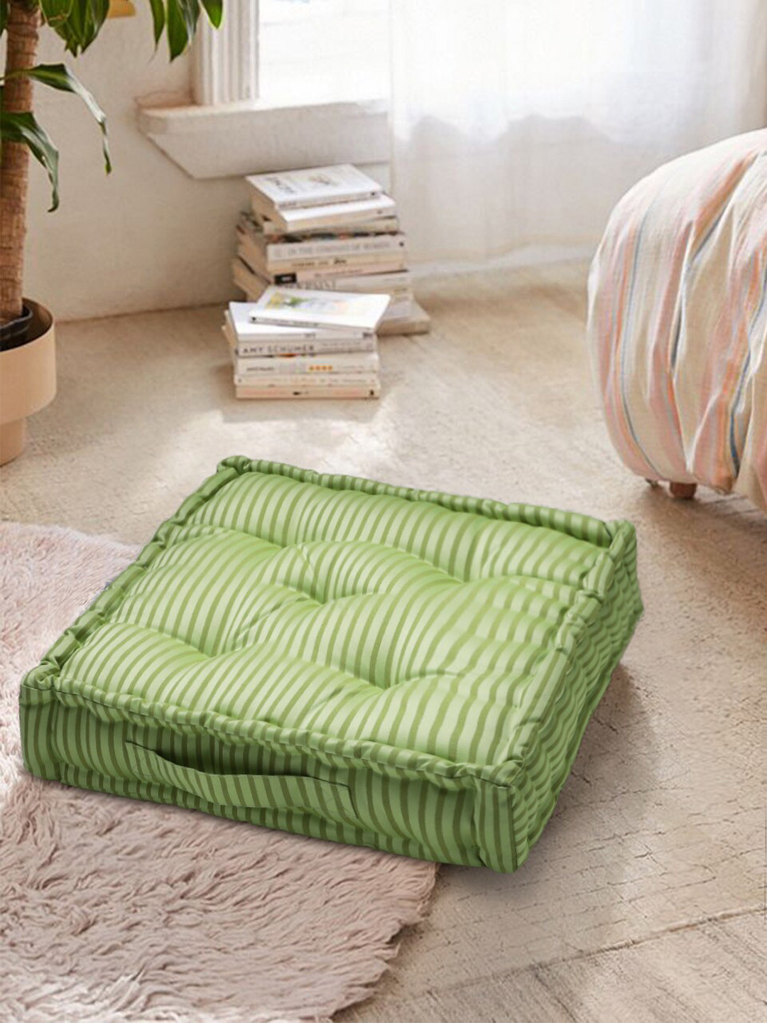 S9home by Seasons Green Striped Square Floor Cushion