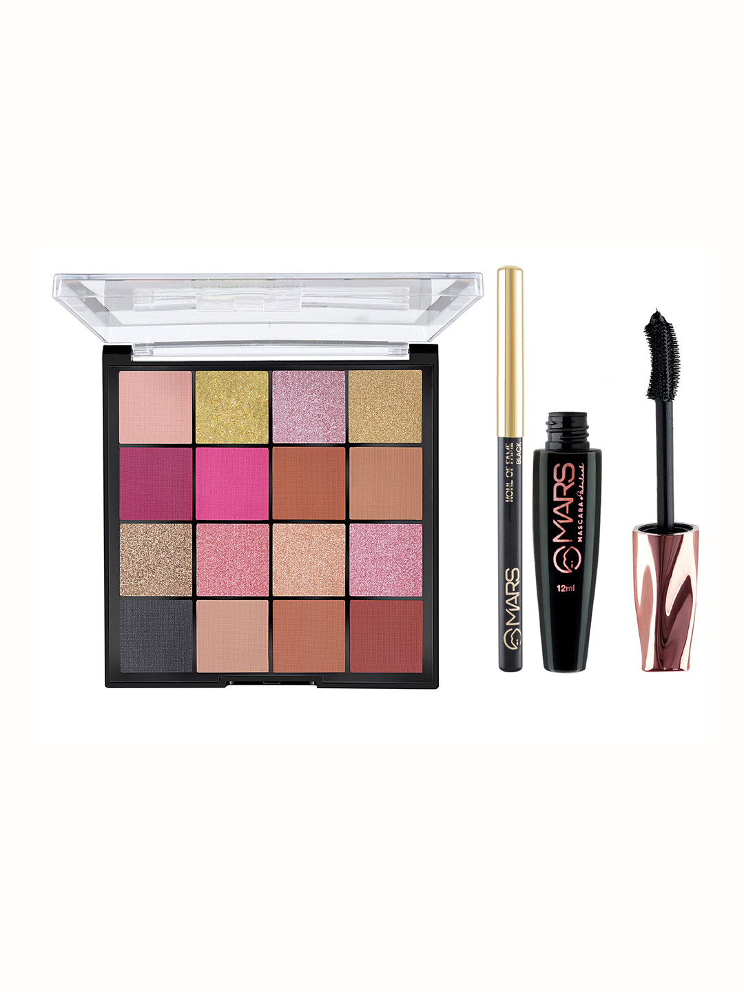 MARS 16 Shade Eyeshadow Palette With Smudge Proof Mascara M01 & Kajal 01